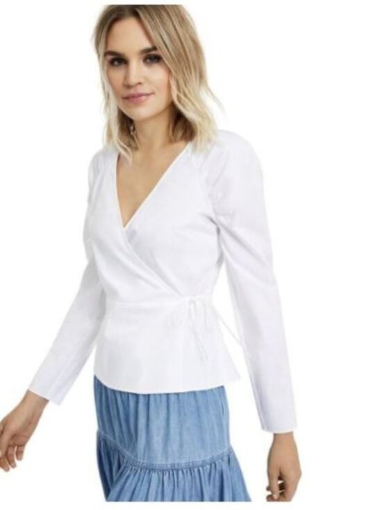 INC International Concepts Tops - I.N.C. International Concepts | White Cotton Wrap Blouse Side Tie Long Sleeve L